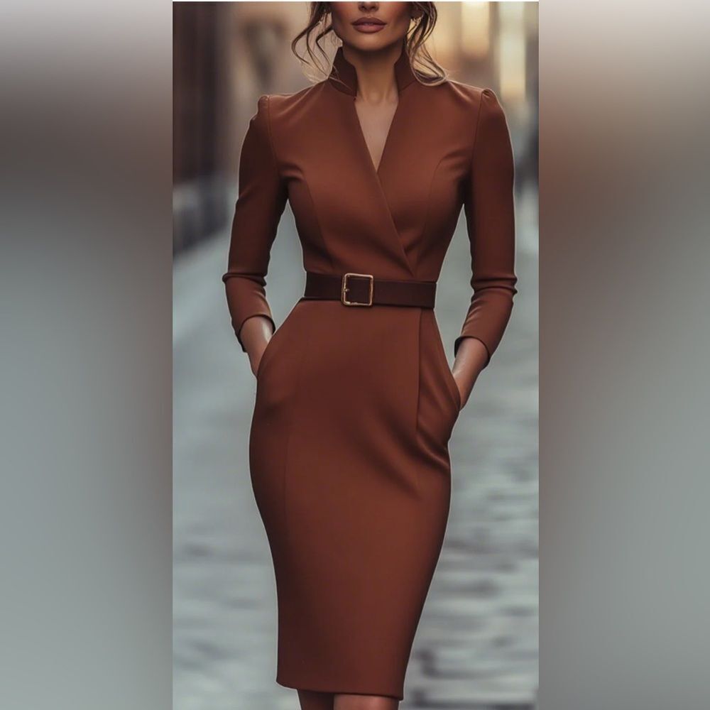 MOOYIUS Tailored Belted Midi Sheath Dress Tan XL NWT IN PKG